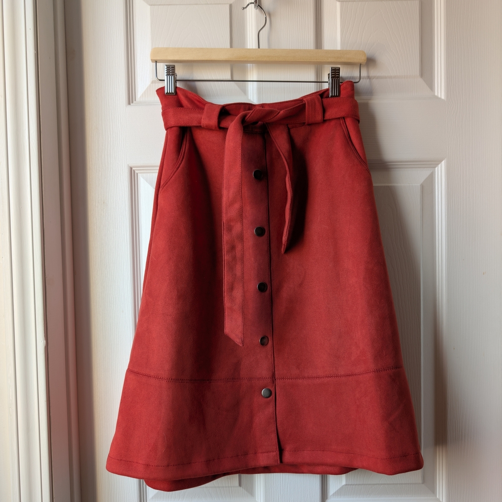 Faux Suede Button-Down Skirt